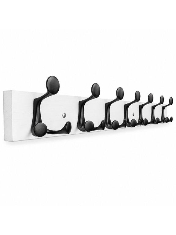 Wall Mount Coat Rack with 8 Triple Hooks, 43-Inch White Paulownia Wood for Entryway, Classroom, and Office Use