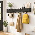 Wall Moount Rack Wall Mount Coat Rack with Black Wave-Shape 8 Hooks, Modern Wooden ...