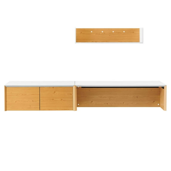 Wall Mount Computer Work Desk Bookshelf Cabinet, White Natural, Melamine Wood , Home Office Business, Modern Contemporary HB34690