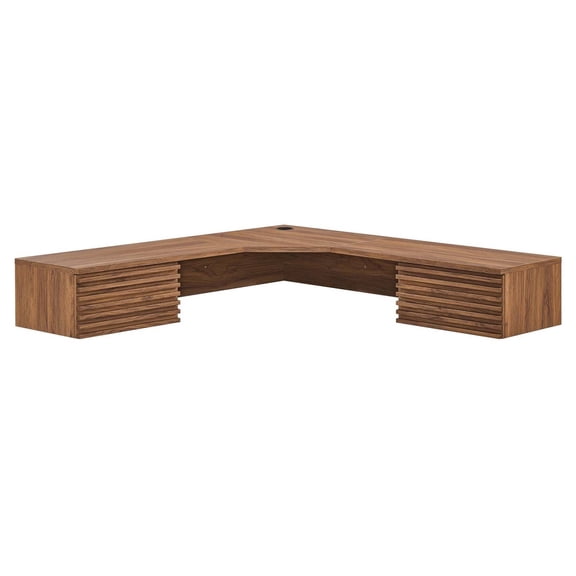 Wall Mount Computer Work Desk, Walnut, Wood, Mid Century Home Office Business, Modern Contemporary HB34503