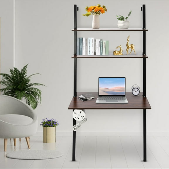 Wall Mount Computer Writing Table, Wall Organizer 3 Tiers Iron And Eco-board Wall Mounted Desk, Place Books, Laptop (not included)