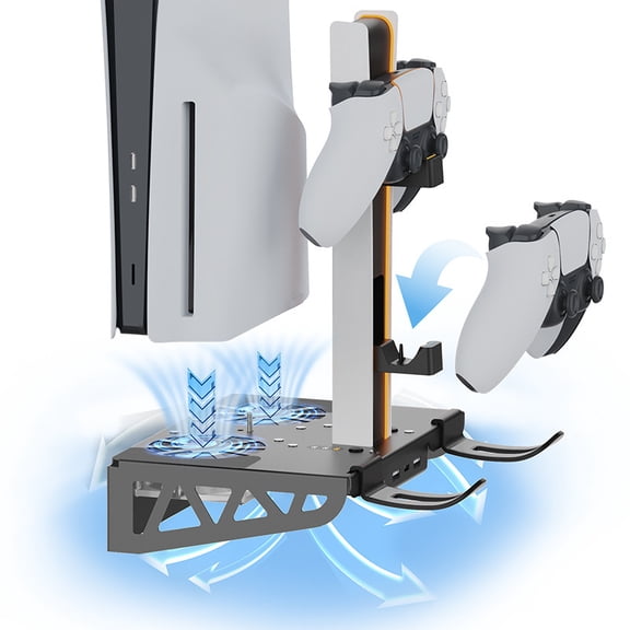 Wall Mount Cooling Fan Stand for PS5 Pro/PS5 Slim/Original PS5 - 5-in-1 Hub with Dual DualSense Charger, Headphone Hook, Anti-Slip Design, Quiet Fans | PS5 Series Accessories