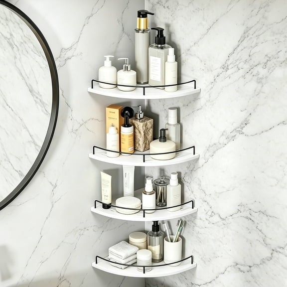 Wall Mount Corner Floating Shelves with Guardrail, Heavy Duty Wall Storage Organizer