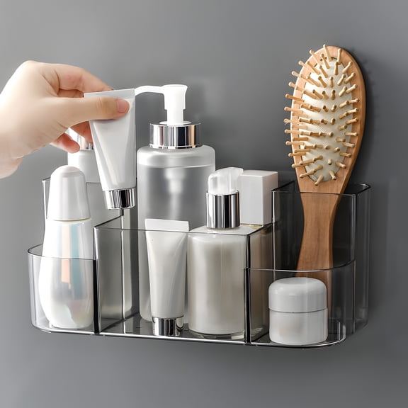 Wall Mount Cosmetic Organizer, Clear Bathroom Storage, Transparent Shelving Unit, Vanity Display Solution, Space Saving Design