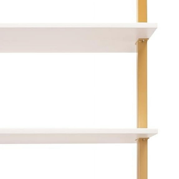 Wall Mount Desk 2-Shelf Ladder Desk Shelf Desk Small Writing Desk Wall Table Computer Laptop Desk with Shelves Industrial Bookcase Desk Floating Pipe Table with Storage (Gold, Whit