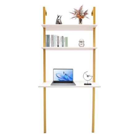 Shangmakel Wall Mount Desk, 72.8" H Ladder Desk, 3 Tiers Organizer Computer Writing Table Storage Shelves, Industrial Bookcase Desk