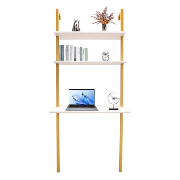 Shangmakel Wall Mount Desk, 72.8" H Ladder Desk, 3 Tiers Organizer Computer Writing Table Storage Shelves, Industrial Bookcase Desk