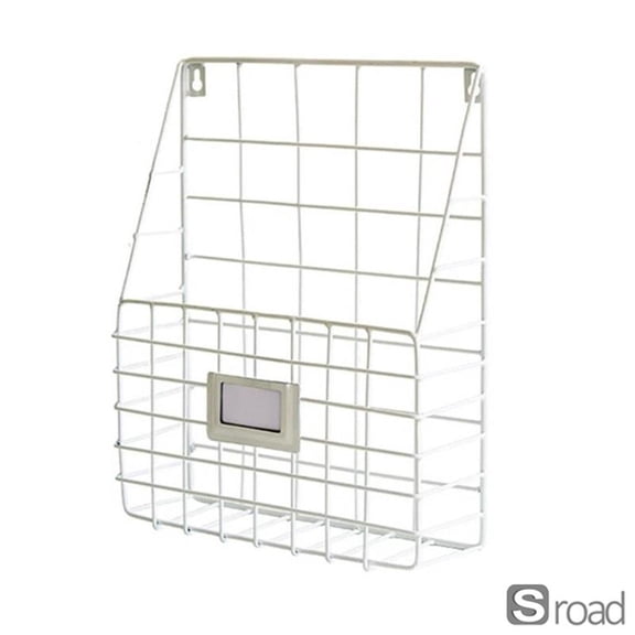 Wall Mount Or Desktop Magazine File Holder, Metal Mesh Document Organizer Rack With Handles For Office Home, Easy Install Storage Basket For Mail, Files, Books (Black/White/Gold),White