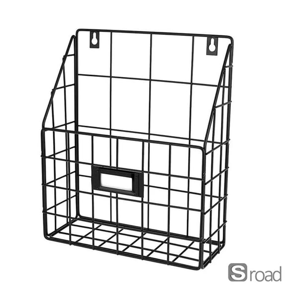 Wall Mount Or Desktop Magazine File Holder, Metal Mesh Document Organizer Rack With Handles For Office Home, Easy Install Storage Basket For Mail, Files, Books (Black/White/Gold),Black