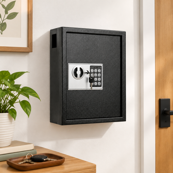 Wall Mount Digital Key Safe, Black-08, Steel Construction for Secure Key Storage