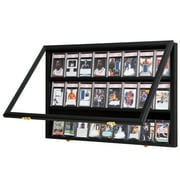 Sport Card Display Case - 24 Graded Cards, Wall Mount with Clear UV-Protected Door for Baseball, Football, Basketball, Hockey Trading Card Collection - Black