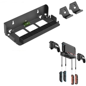 Wall Mount Dock for Nintendo Switch 2/Switch/Switch OLED Console Metal Wall Bracket with 4 Joy-Con/Pro Controller Hooks and 28 Game Card Storage Slots, Space-Saving Organizer Behind TV