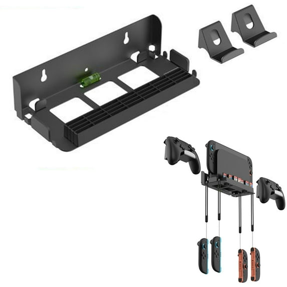 Wall Mount Dock for Nintendo Switch 2/Switch/Switch OLED Console – Metal Wall Bracket with 4 Joy-Con/Pro Controller Hooks and 28 Game Card Storage Slots, Space-Saving Organizer Behind TV