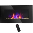 thumbnail image 1 of Wall Mount Electric Fireplace, 28.5 Inch 1500W Heater with Realistic Flame Effect, 7 Color LED Background Light, Tempered Glass, Black for Indoor Home Decor, 1 of 9