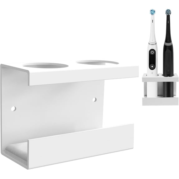 Wall Mount Electric Toothbrush Holder for Bathroom, Shower, 2 Slots Aluminum Alloy Power Toothbrush Hanger, Self Adhesive Wallmount Tooth Brush Organizer Compatible with 7am2m (White)