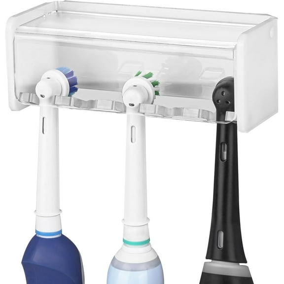 Wall Mount Electric Toothbrush Holder with Cover for Bathroom, Wallmount 5 Slots Power Tooth Brush Organizer Compatible with Oral-B iO Series, Philips Sonicare ProtectiveClean (White)