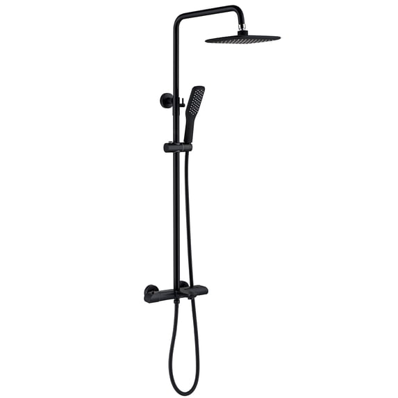Wall Mount Exposed Shower Combo Set, Adjustable Handheld Sprayer Bathroom Mixer Combo Set with Thermostatic Rough-in Valve