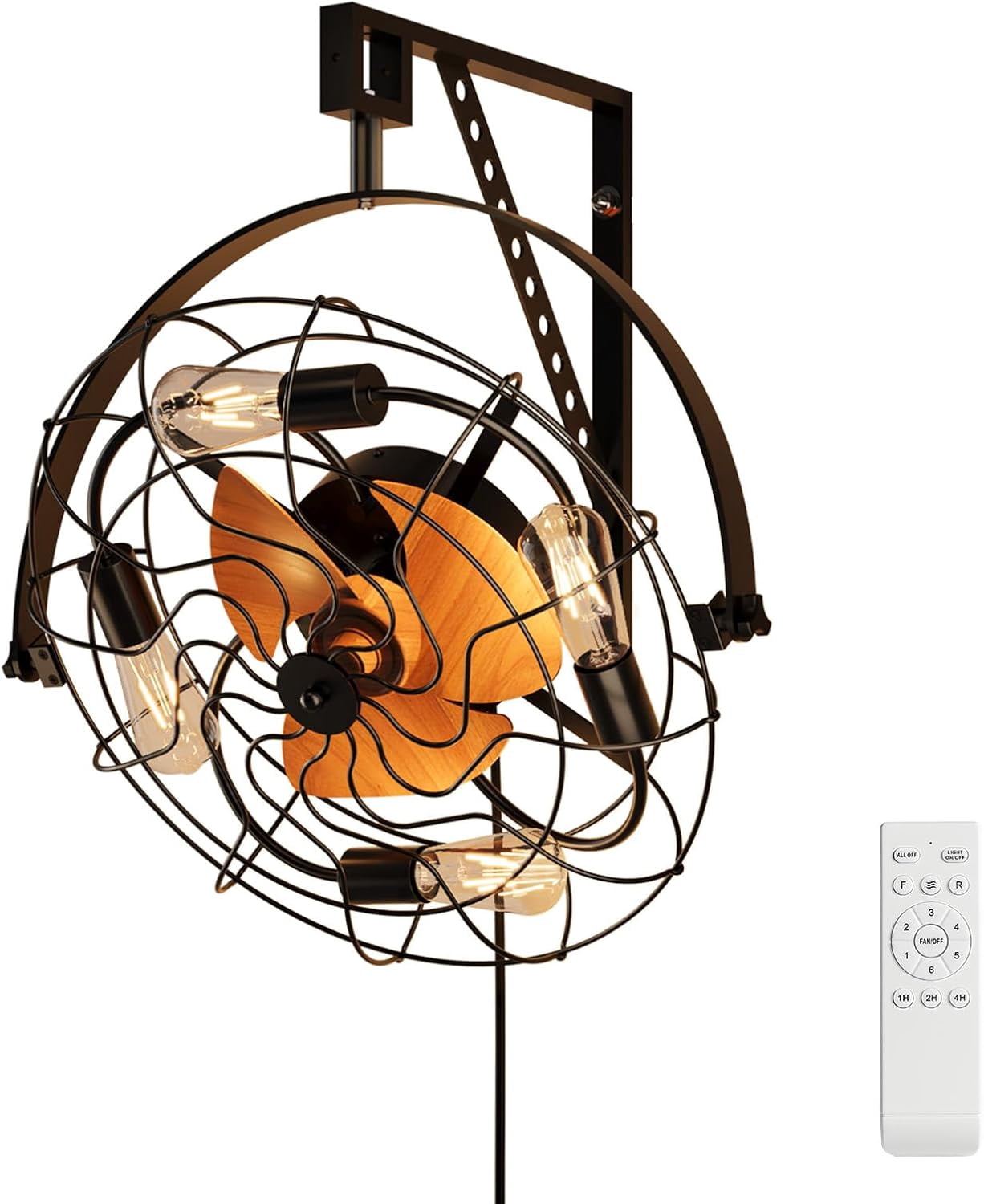 Room Fan Plug In Wall Mount Fan with Remote,6-Speed Ultra-Quiet (35dB) 360° Manual ...