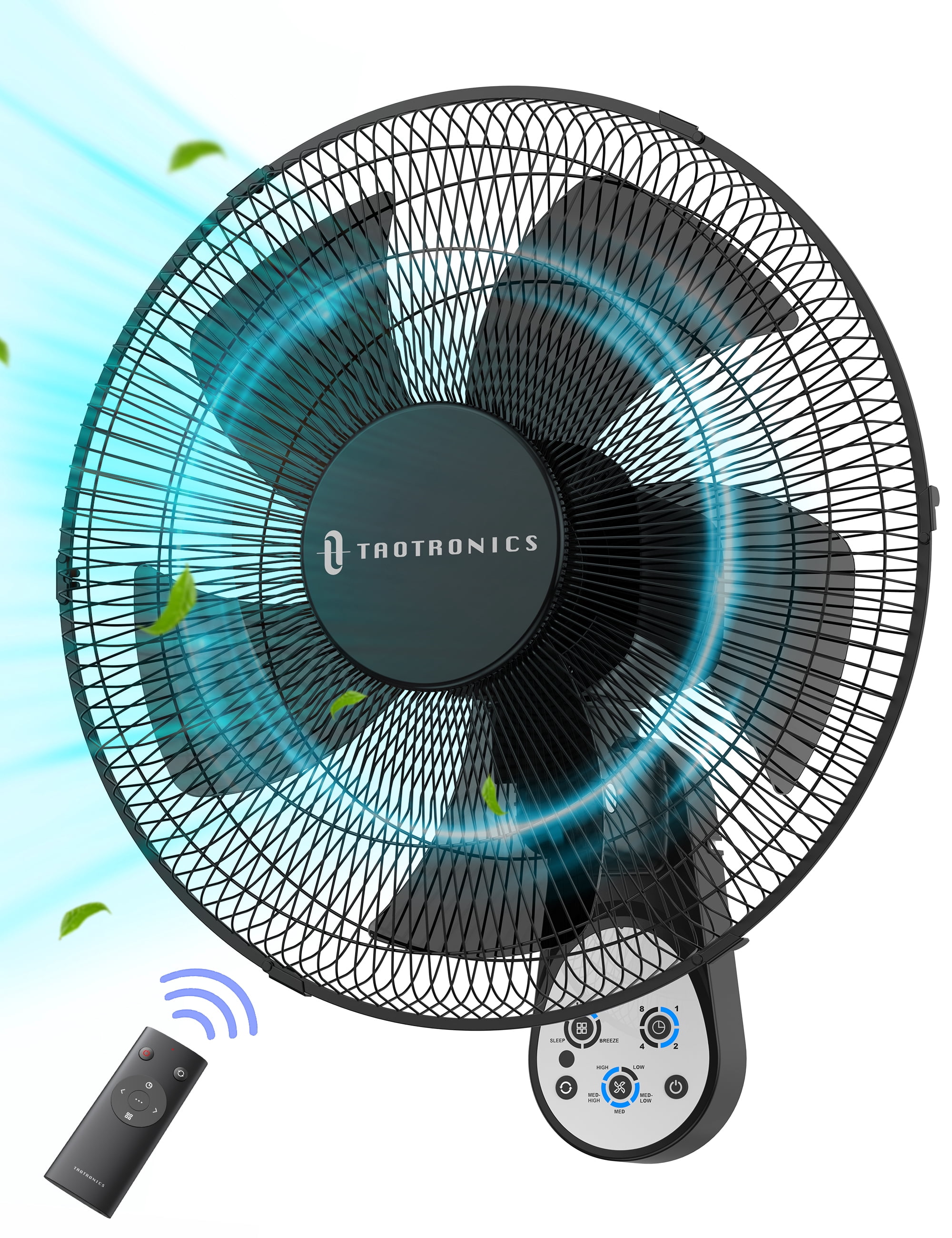 Wall-Mount Fan with Remote, TaoTronics 16 inch Wall Fan with 3 Wind Modes, 8 Hour Timer, 90 Degree Oscillating,Black New