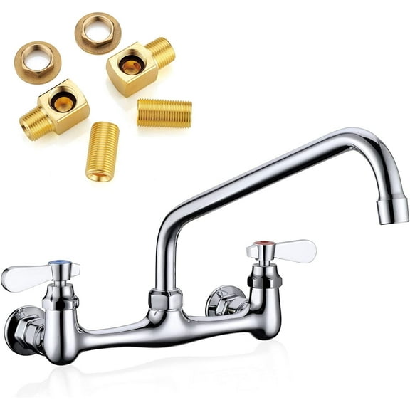 Wall Mount Faucet 8 Inch Center Commercial Kitchen Faucet, 12 Inches Swivel Spout Wall-Mount Utility Sink Faucets, 2 Handle Wall Mounted Faucets for Kitchen Laundry Room Restaurant