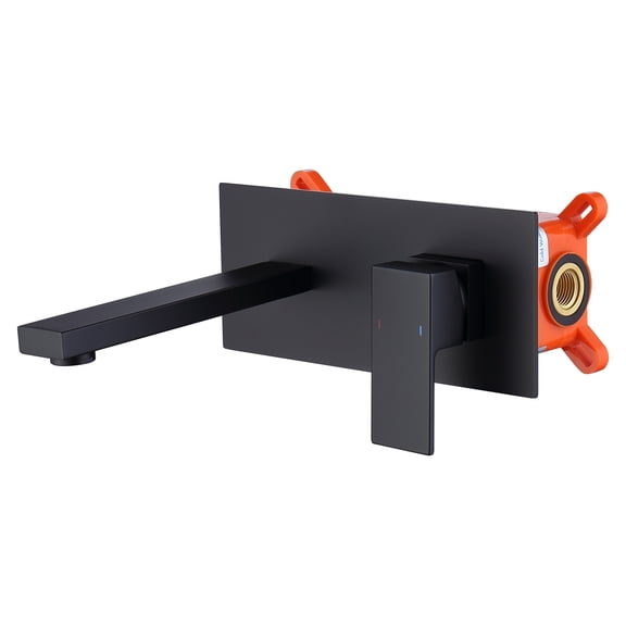 Wall Mount Faucet for Bathroom Sink or Bathtub, Single Handle 2 Holes Brass Rough-in Valve Included, Matte Black