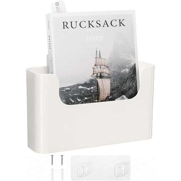 Wall Mount File Organizer Holder Mail Holder No Drilling Wall Pocket for Office, Home, Classroom, Camper, Organize Your Magazine, Book, Bills, Mail, Paperwork, Homework(Cream White, 1 PCS)