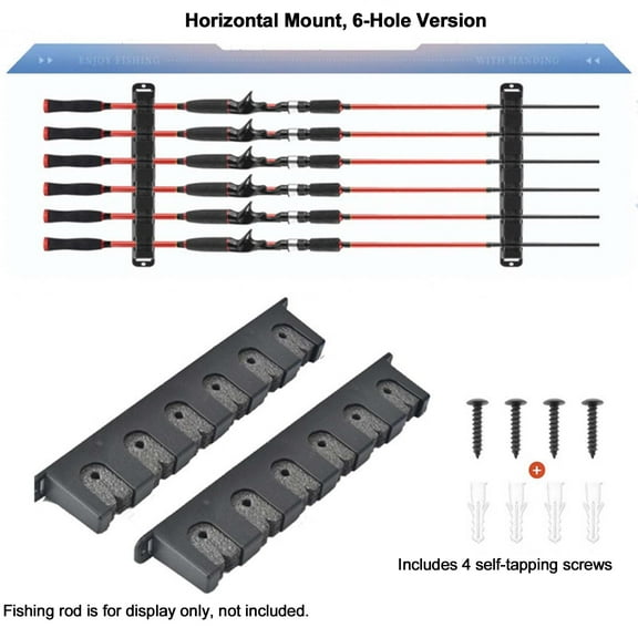Wall Mount Fishing Rod Holder Rack, Holds 6 Rods with Protective EVA Foam Grips, Garage Storage Organizer