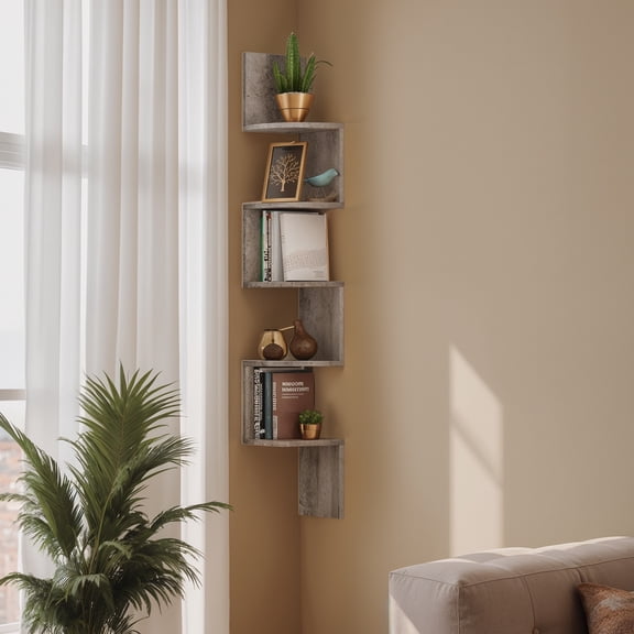 Wall Mount Floating Corner Shelf, 5-Tier Radial for Bedroom, Living Room, Bathroom, Home Office