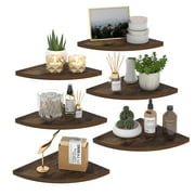 Wall Mount Floating Corner Shelf Set of 6, Minimalist Wood Corner Wall Shelves for Bedroom, Living Room, Bathroom, Kitchen