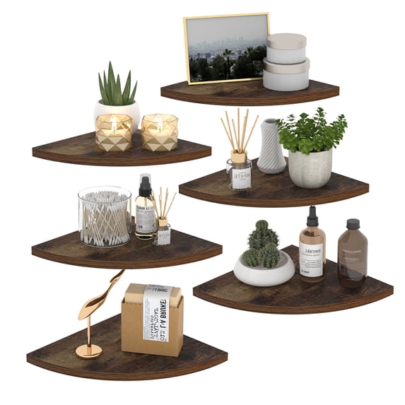 Wall Mount Floating Corner Shelf Set of 6, Minimalist Wood Corner Wall Shelves for Bedroom, Living Room, Bathroom, Kitchen