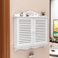 thumbnail image 1 of Wall Mount Floating Shelf with Cable Management and Ventilation for Router, Power Strip, and Desktop Storage – White Wood Space-Saving Cabinet, 1 of 8