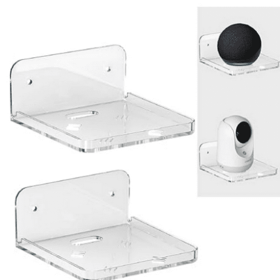 Wall Mount Floating Shelves for 2 Pcs Camera Mini Speaker Shelf Baby Monitor - Clear Mini Shelf Flexible Use for Wall Space in Bedroom Bathroom Kitchen Living Room