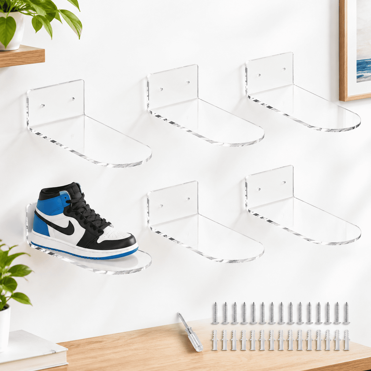 Store Rack Transparent Png Wall Mount Floating Shoe Rack Set of 6, Clear Transparent Storage for ...