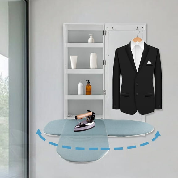 Wall Mount Foldable Rotable Ironing Board Storage Cabinet with Mirror Hide Away