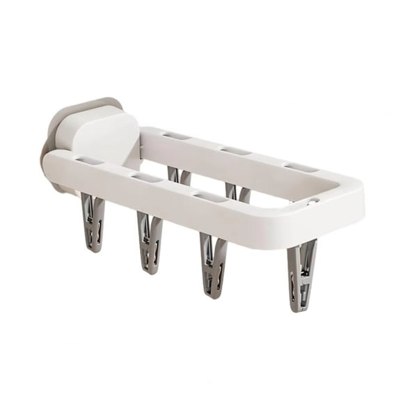 Wall Mount Folding Sock Drying Rack Hideaway Underwear Hanger with Clips Space Saving Laundry Storage for Bathroom Balcony Organization White