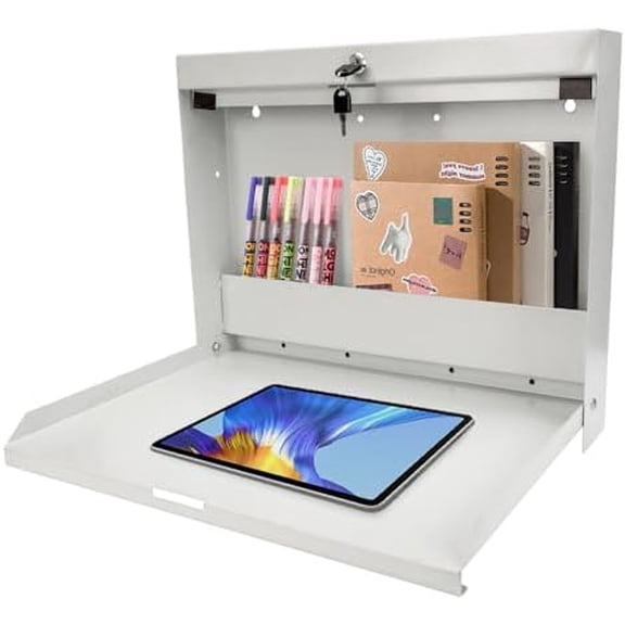 Wall Mount Folding Table with Chalkboard Front, Floating Desk Design for Small Spaces, Laptop Desk Foldable Tabletop for Kitchen Office Bedroom, Key Lock, Beige$$Furniture