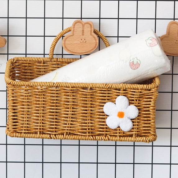 Wall Mount Fruit Basket,Rattan Woven Organizer Basket,Wall Hanging Basket Imitation Rattan Woven Storage Basket Retro Farmhouse Decor Hanging Fruit Basket 