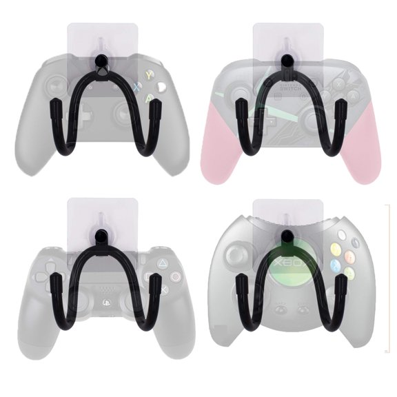Wall Mount Game Controller Organizer with Flexible Racks and Adhesive Panels 4 Pack