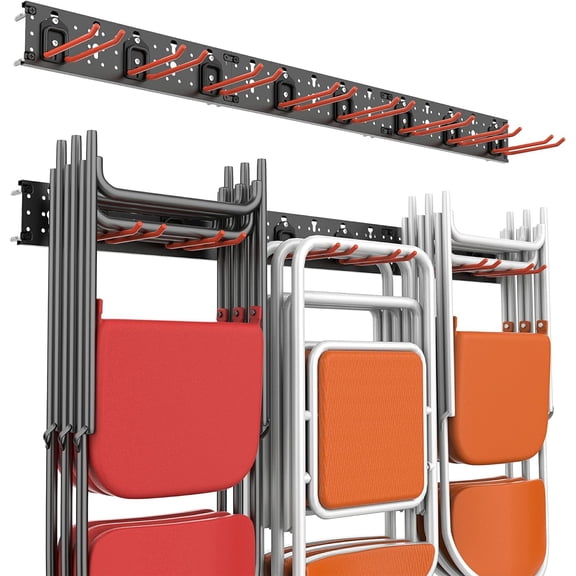 Wall Mount Garage Organizer Tool Storage Rack, Heavy Duty Folding Chair Hangers with 8 Adjustable Hooks, 48-inch Tracks, Max Load 300lbs