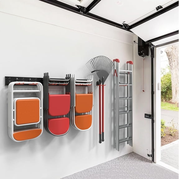 Wall Mount Garage Organizer Tool Storage Rack, Heavy Duty Folding Chair Hangers with 8 Adjustable Hooks, 48-inch Tracks, Max Load 300lbs