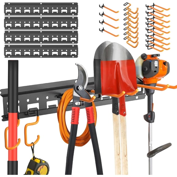 Wall Mount Garden Tool Organizer with Adjustable Pegboard Hooks for Broom Mop Shovel Rake Trimmers 64 Inch Black