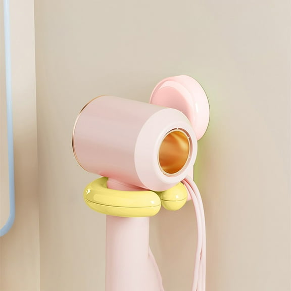 Wall Mount Hair Dryer Holder with Suction Cups | Universal Non-Perforated Storage Rack for Hair Dryers | Includes 3 Size Adapters | Blue Pink White Red Yellow Color Options