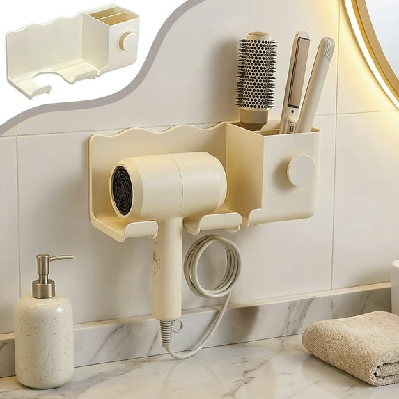 Wall Mount Hair Tool Organizer - 9.05"x3.74" No Drill Bathroom Holder, Adhesive Storage Basket for Hairs Dryer Straightener Brushes, Rustproof Cabinet Door Organizer