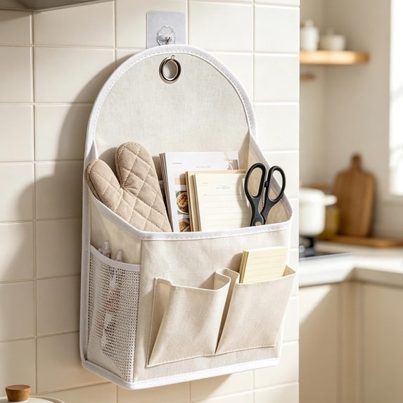 Wall Mount Hanging Storage Organizer, 16x9 Inch Cloth Pouch, Multi Pocket Bag for Bathroom and Study