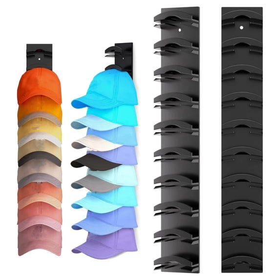 Wall Mount Hat Organizer for Baseball Caps, Hat Storage Rack with Adhesive and Screws, Cap Organizer Wall Mount Holds Up to 20 Hats for Door Bedroom Closet Entryway