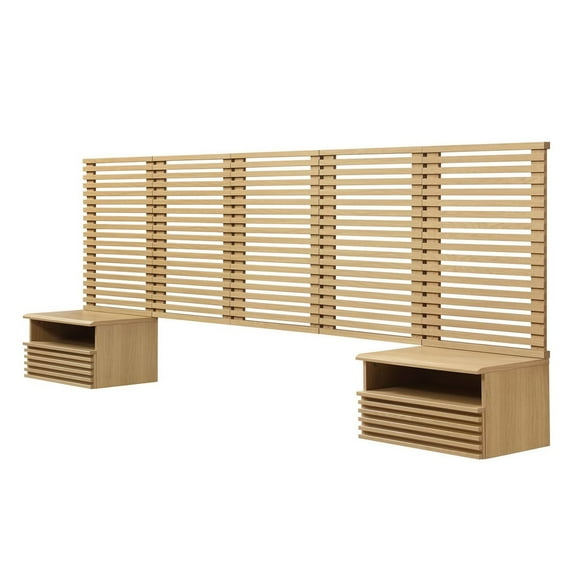 Wall Mount Headboard Nightstand, Brown Oak, Wood, Mid Century Bedroom, Modern Contemporary HB35770