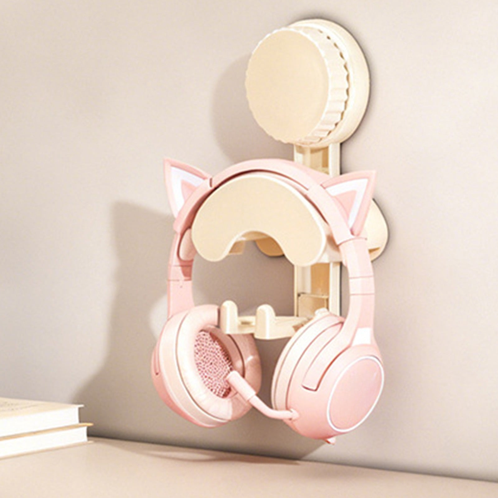 Wall Mount Headphone Hook No Drill Adhesive Holder for Desk Under Desk Headset Hanger, White Plastic