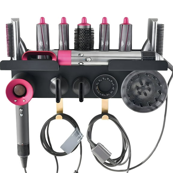 Wall Mount Holder for Dyson Airwrap Styler, for Dyson Supersonic Hair Dryer, 2 in 1 Organizer Storage Shelf Fits Curling Iron Wand Barrels Brushes Diffuser Nozzles for Home Bedroom Bathroom