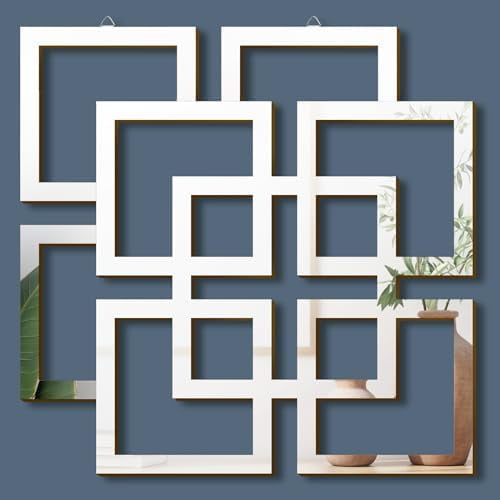 Wall Mount Home Mirror, 2 Pieces Silver Square Decorative Mirror for Bedroom, Living Room, Bathroom, 11.8 x 11.8 inches