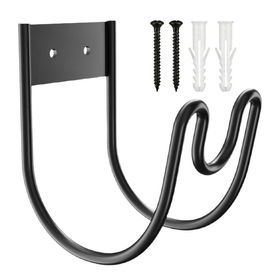 Wall Mount Hose Hook, Heavy Duty Iron Hanger, Anti-Slip Coating Bracket, 33 Lbs Load Bearing Rack, Outdoor Organizer for Garden Hose, Cord, Tool Storage on Yard, Garage and Fence,Black